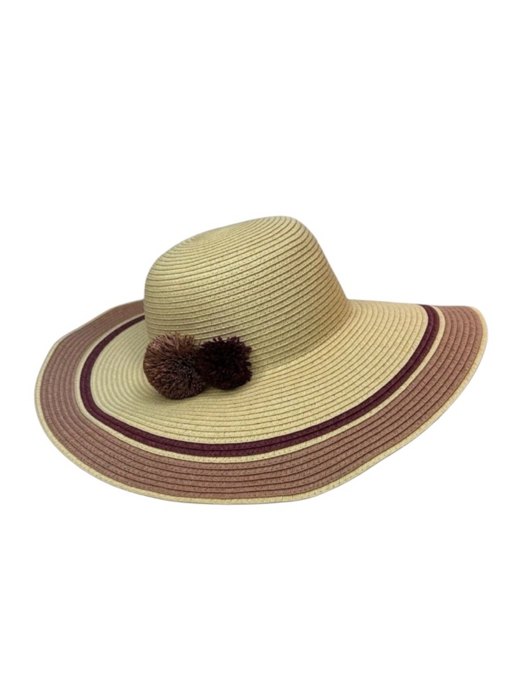 Quagga Green Label Sun Hat Straw OS Wide Brim Maroon Accents Beach Summer